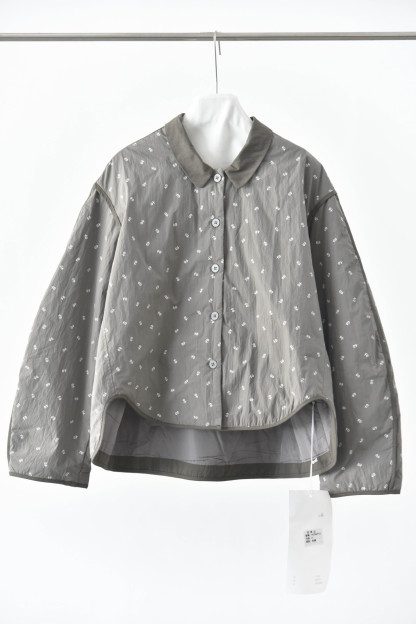 女士冬季文藝小碎花不規則下擺撞色包邊棉服外套