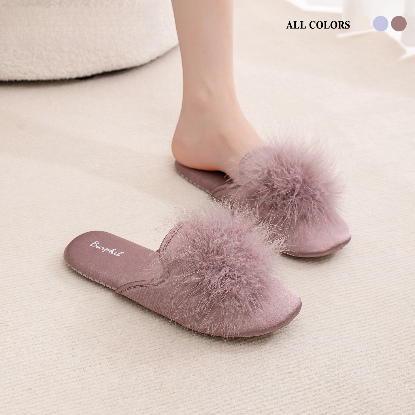 秋冬防滑包頭毛毛靜音棉拖