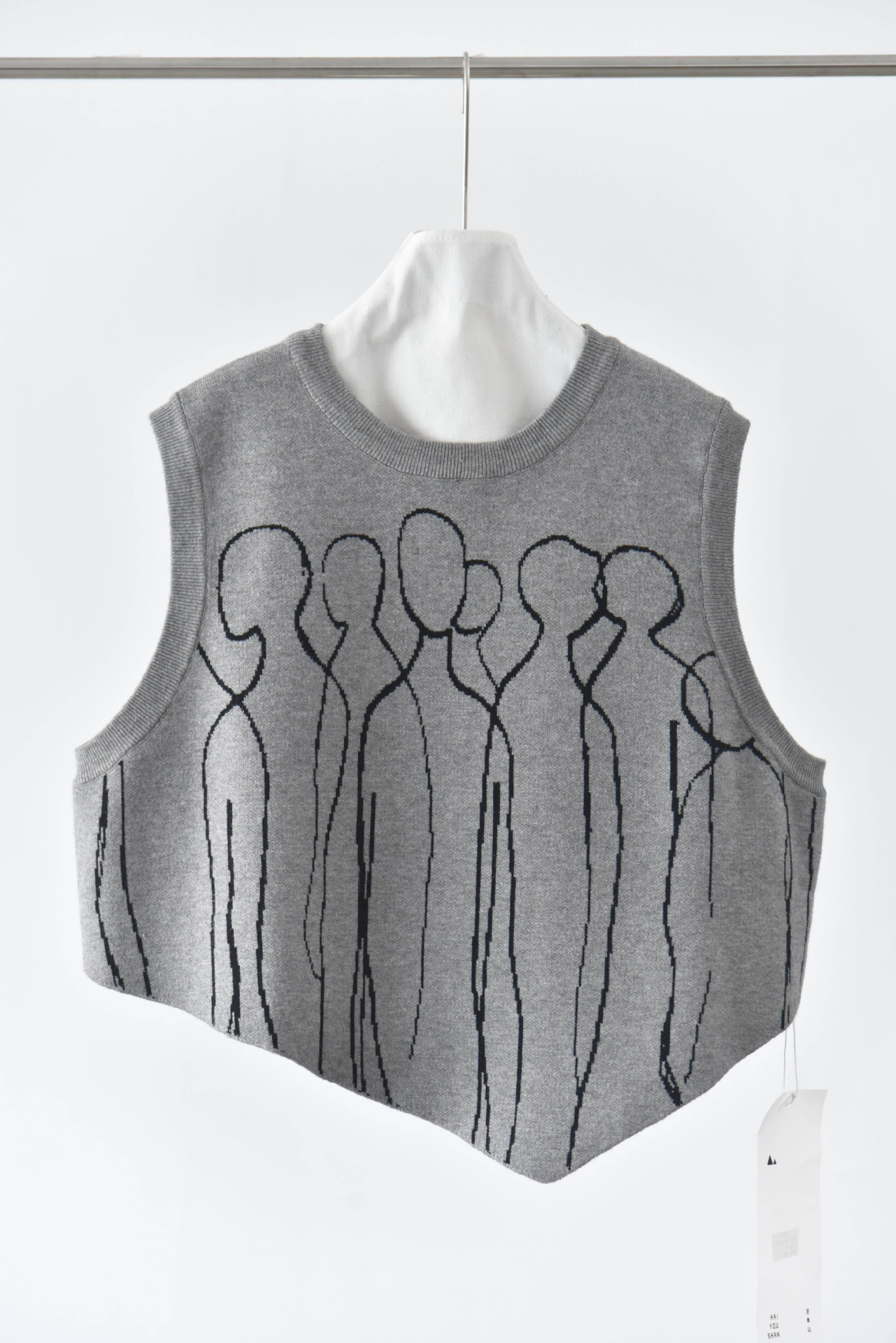 女士秋冬撞色提花尖角圓領針織馬甲