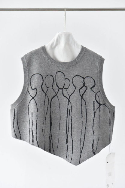 女士秋冬撞色提花尖角圓領針織馬甲