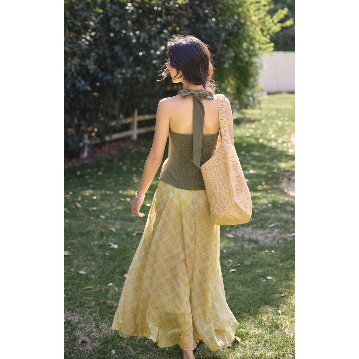 女法式格子不規則半身裙