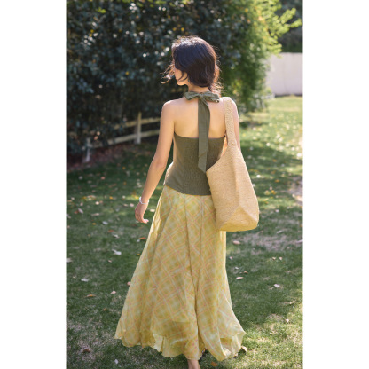 女法式格子不規則半身裙