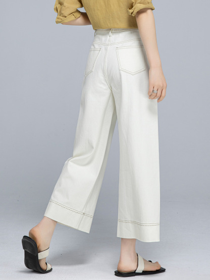 女士夏季天絲麻九分牛仔褲