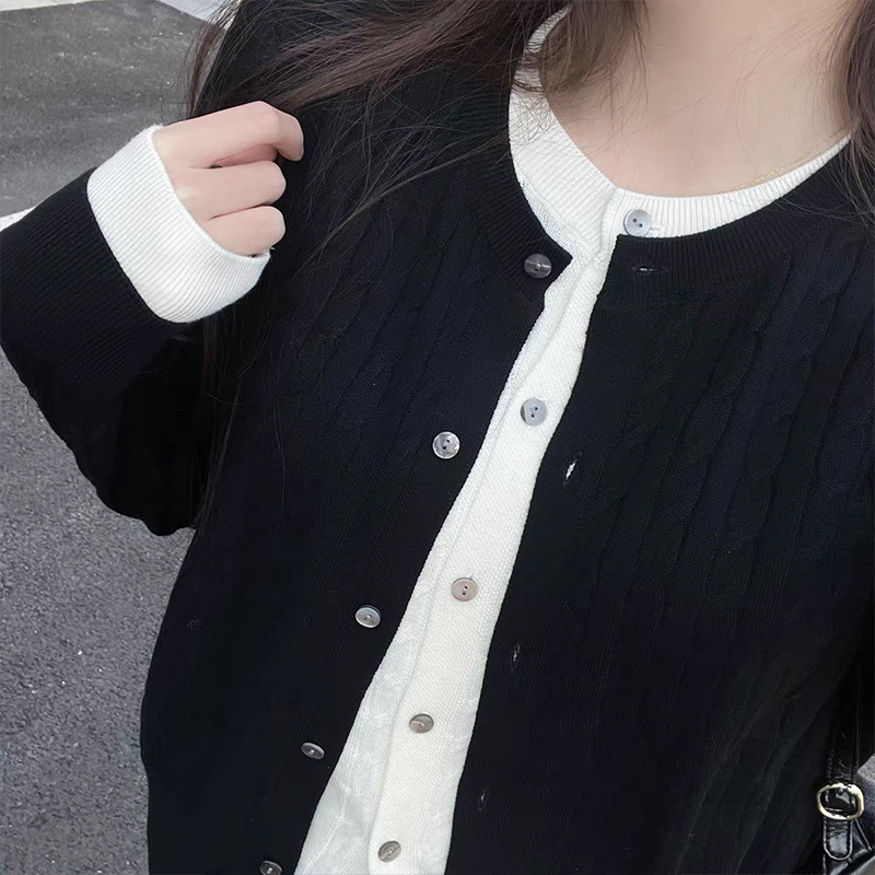 女士春秋假兩件羊毛針織開衫