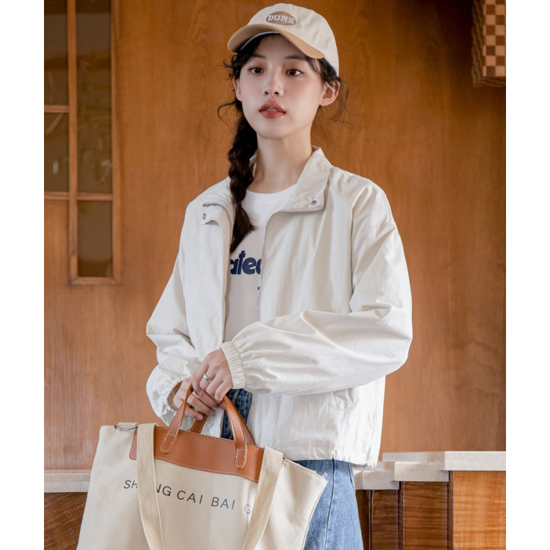 女士春秋工裝休閒小個子短款立領風衣外套