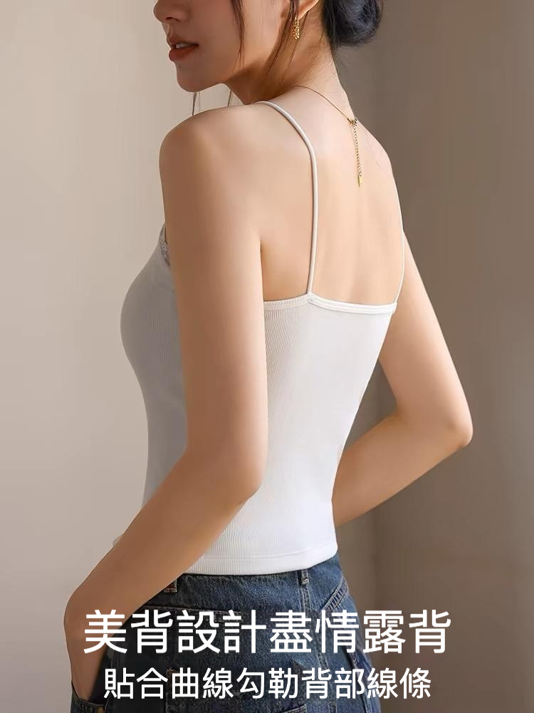 女蕾絲花邊V領一體式美背