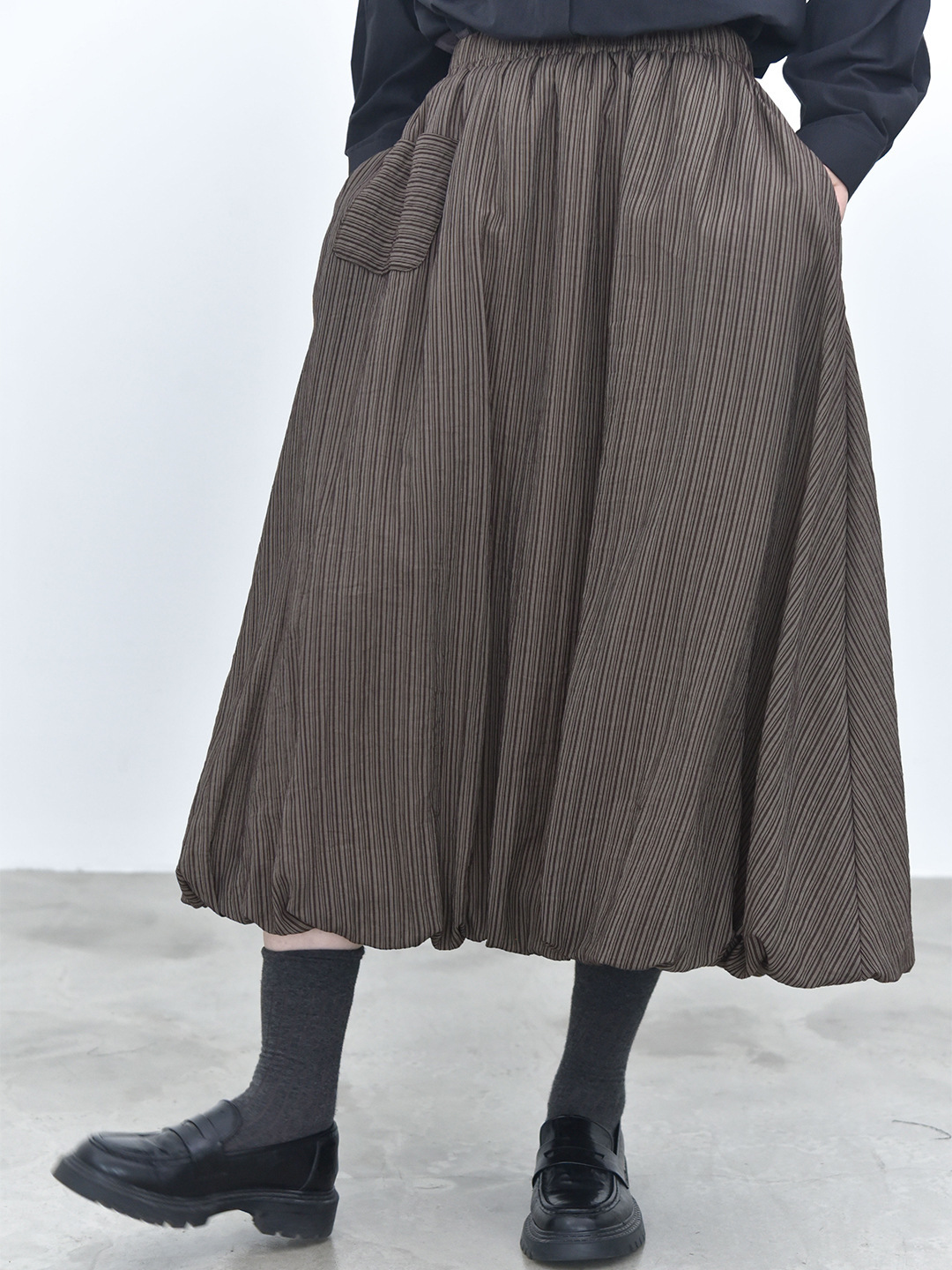 女士秋冬森系肌理感雙層設計燈籠半身裙