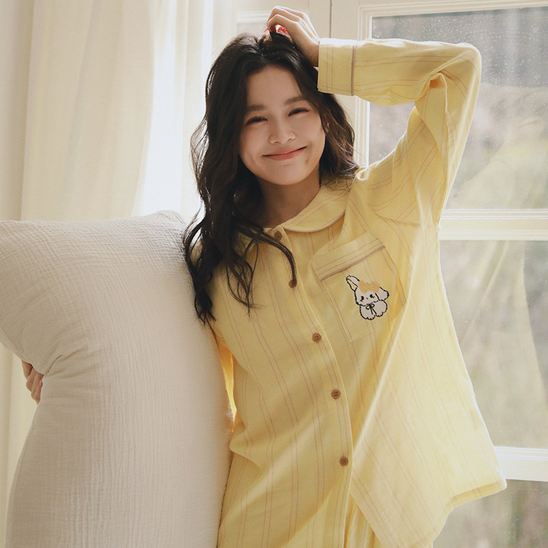 女春秋純棉兔子條紋居家服