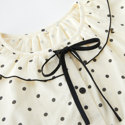 女春秋娃娃領波點雙層棉紗家居服