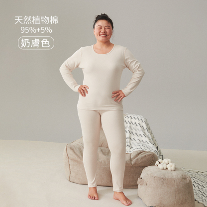 女士秋冬純棉舒絨加厚大碼秋衣秋褲套裝