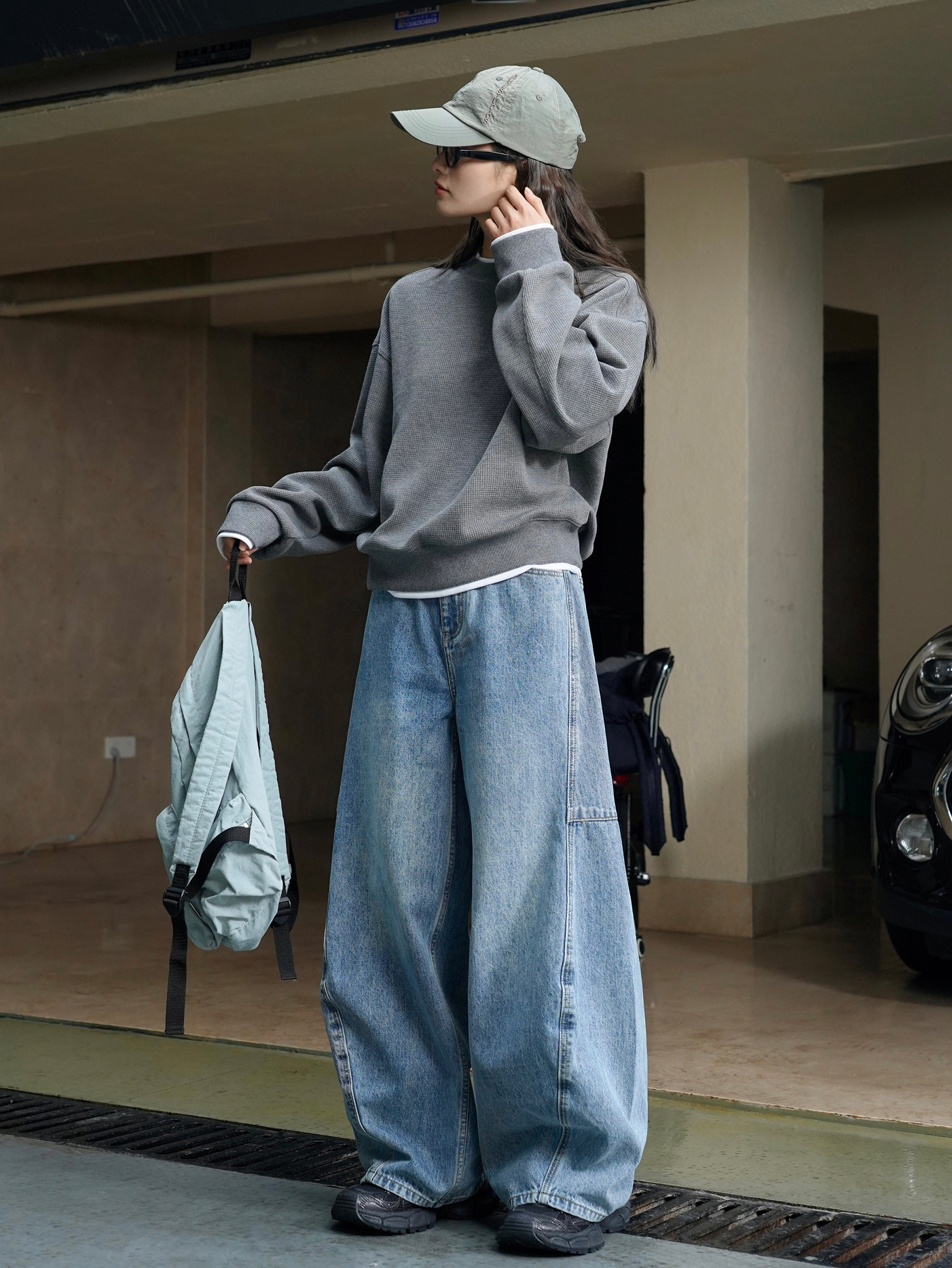 女士春秋假兩件華夫格衛衣