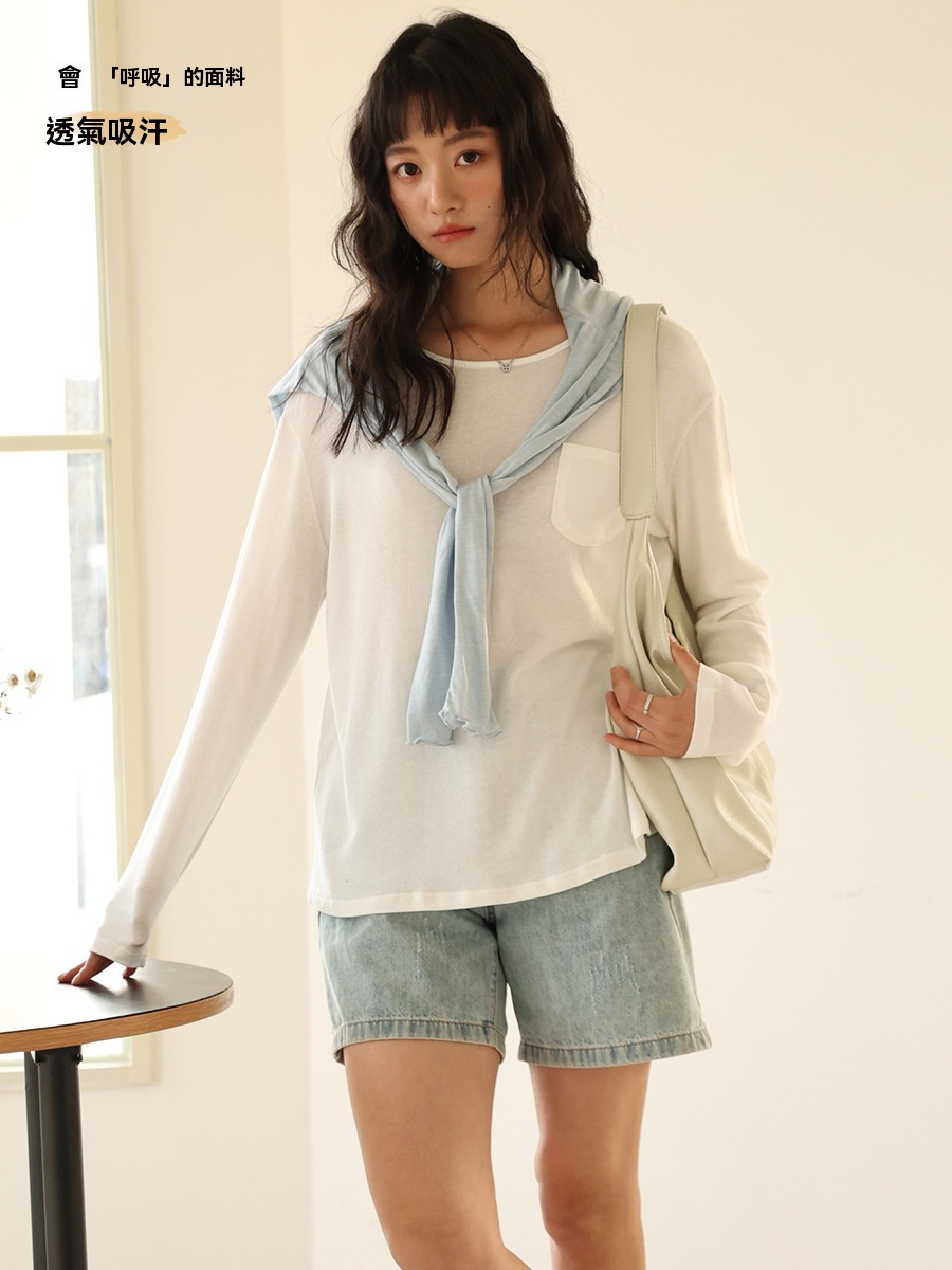 女春夏天絲亞麻長袖罩衫