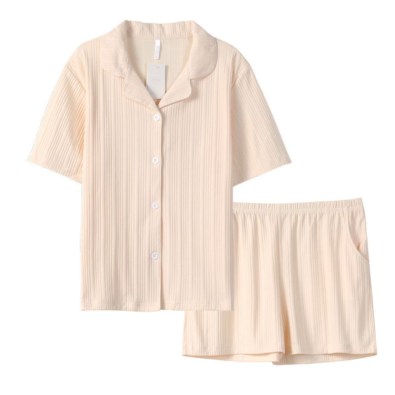 情侶款夏純棉短袖短褲開衫居家服