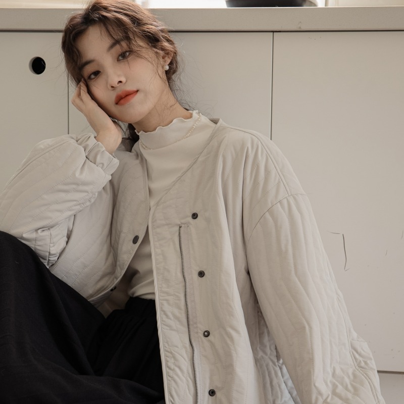 女士秋冬雙排扣小個子圓領棉衣外套