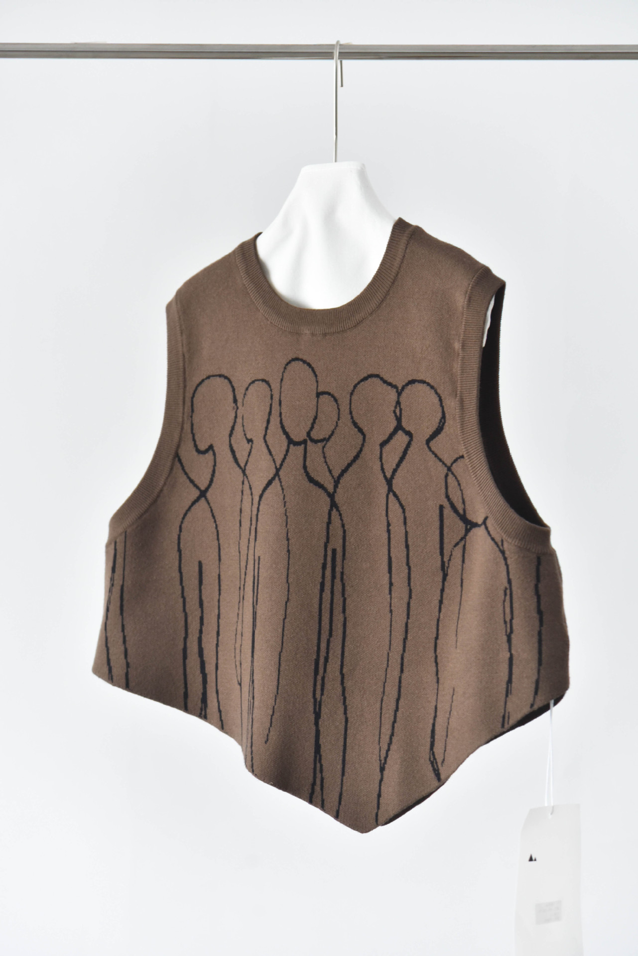 女士秋冬撞色提花尖角圓領針織馬甲