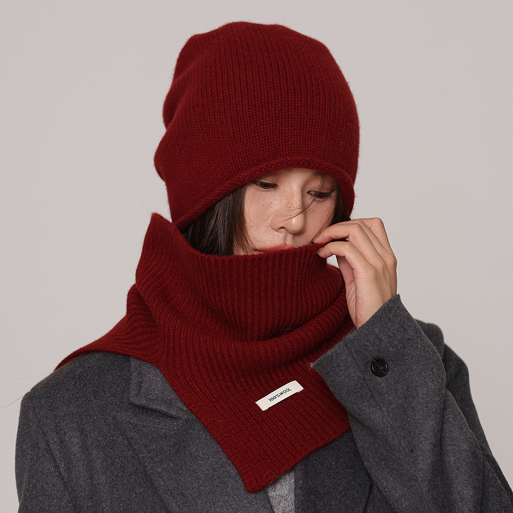 秋冬100%純羊毛帽子圍巾2件套