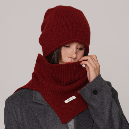 秋冬100%純羊毛帽子圍巾2件套