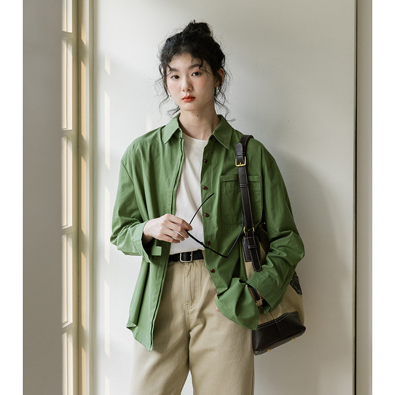 女士春季日系工裝長袖襯衫