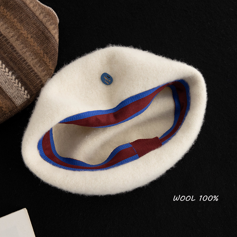 冬季100%羊毛闊版貝雷帽