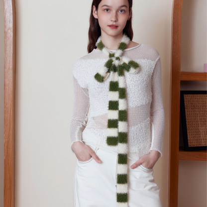 細長條紋臘腸針織圍巾