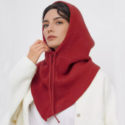 帽子圍巾一體兩用抽繩法帽