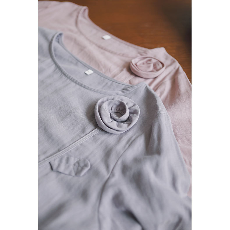 女士秋季寬鬆純色花朵長袖睡裙