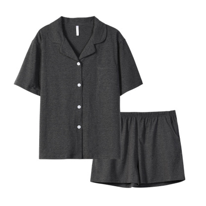 情侶款夏純棉短袖短褲開衫居家服