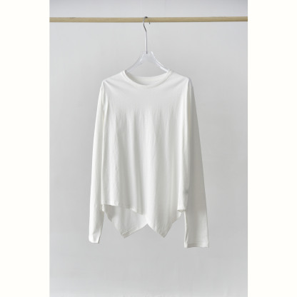 女士早秋純棉下擺尖角圓領打底衫