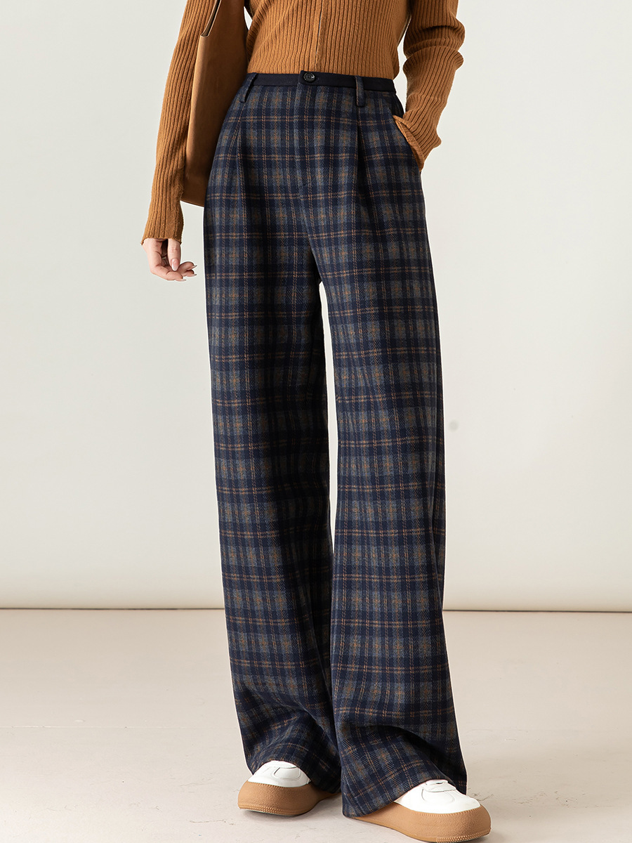 女士秋冬韓系格紋糯米褲