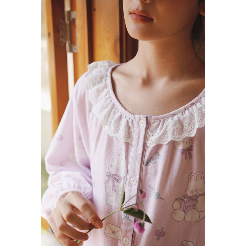 女秋冬磨毛郁兔情書印花睡衣套裝