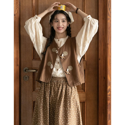 女士日系牛角扣馬甲+襯衫