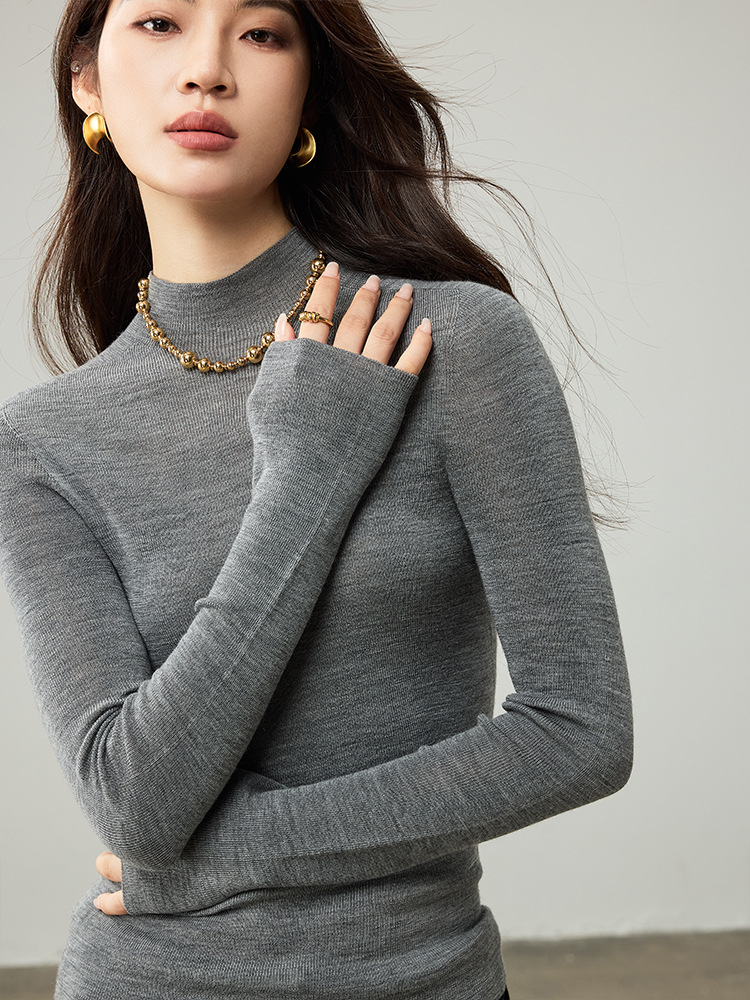 女士高領無縫揚子紗100羊毛衫