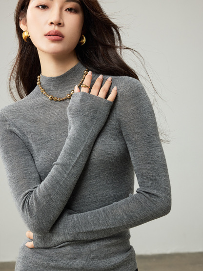 女士高領無縫揚子紗100羊毛衫