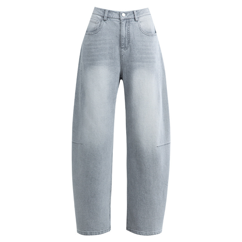 女夏天絲高腰彎刀牛仔褲