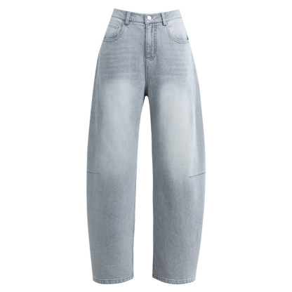 女夏天絲高腰彎刀牛仔褲