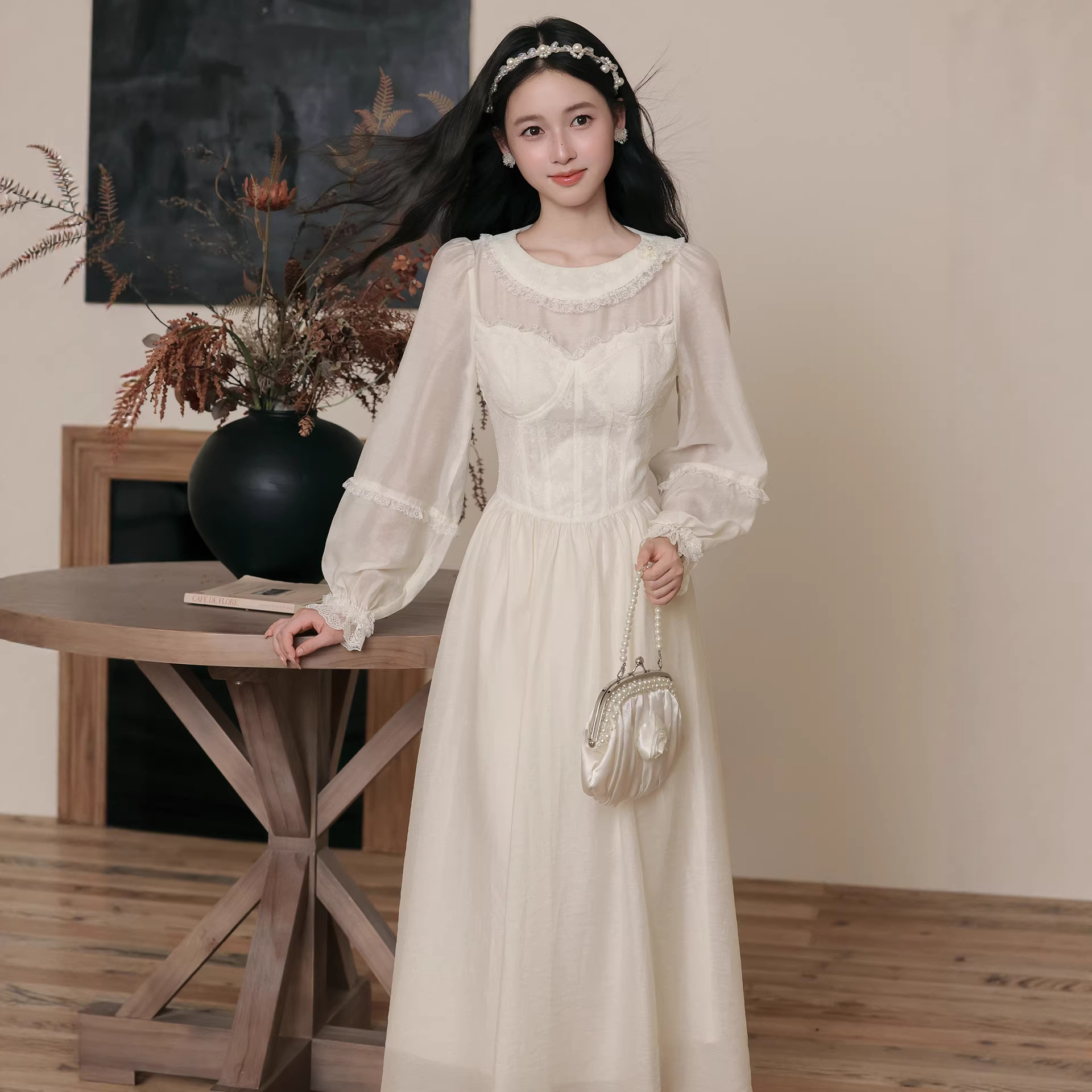 春夏宮廷風長袖連衣裙