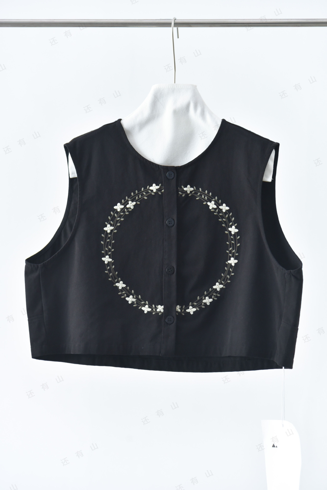 女士春秋花環刺繡純棉馬甲