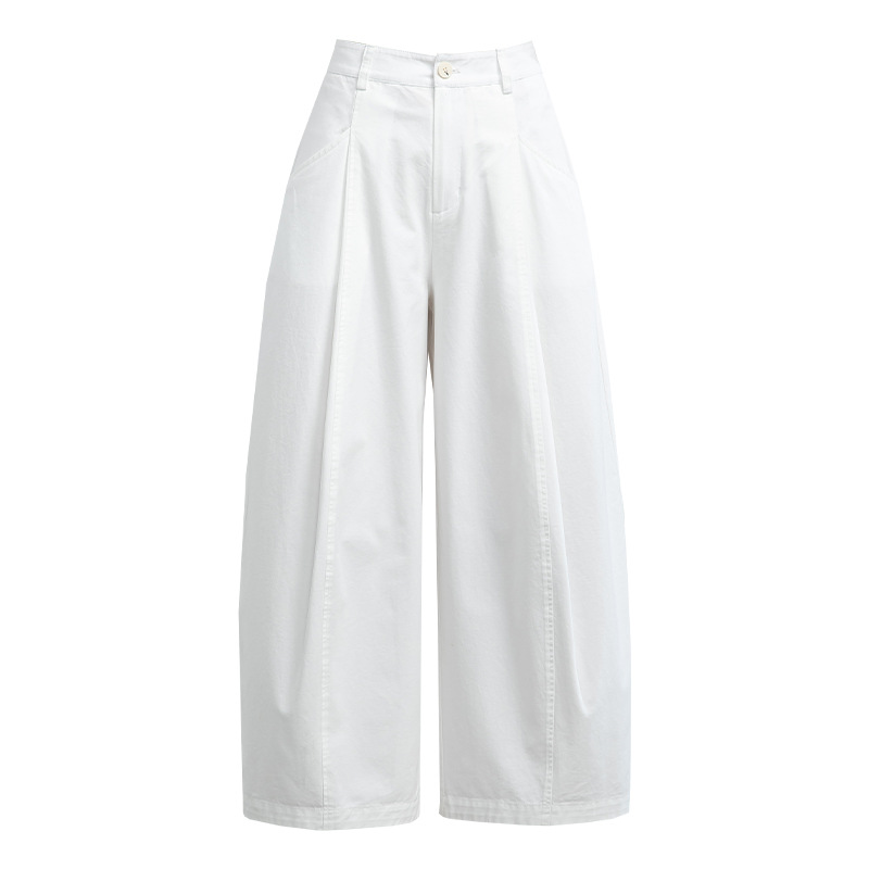 女夏純棉白色九分氣球褲