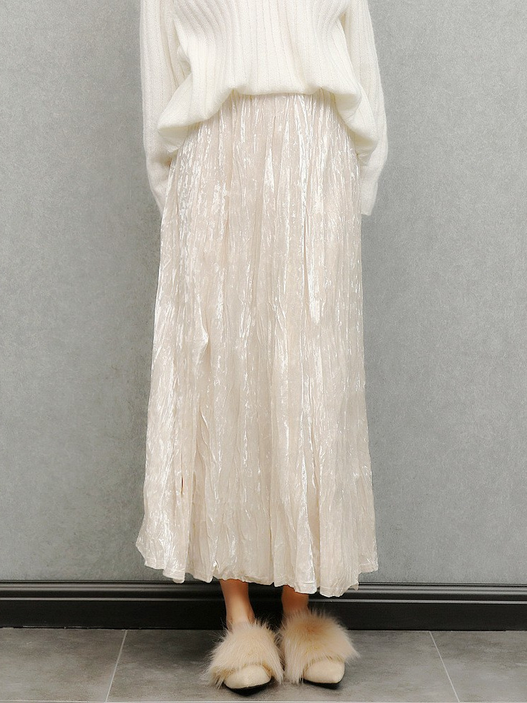 女士春秋絲絨百褶半身裙