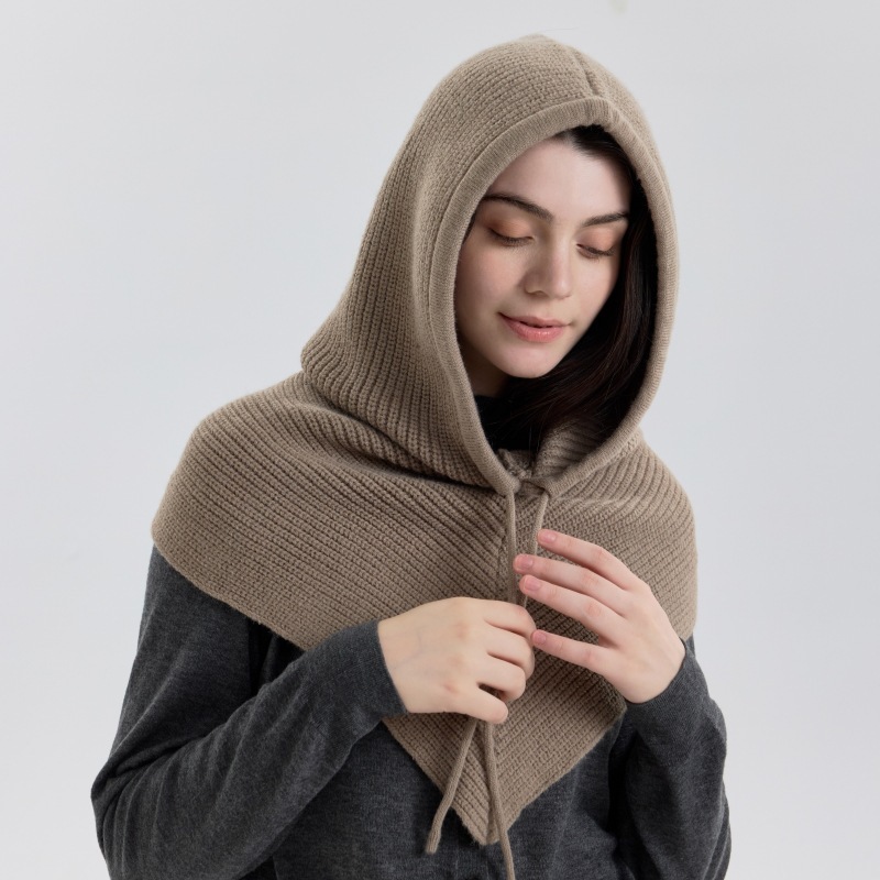 帽子圍巾一體兩用抽繩法帽