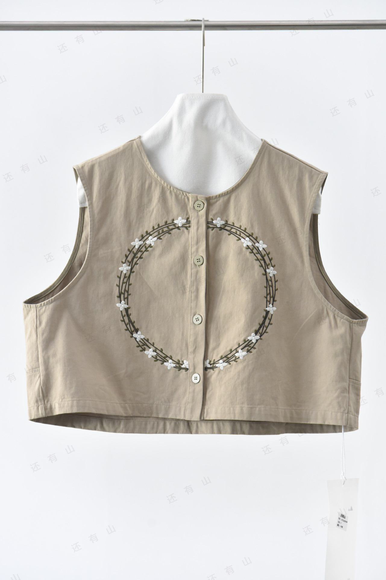 女士春秋花環刺繡純棉馬甲