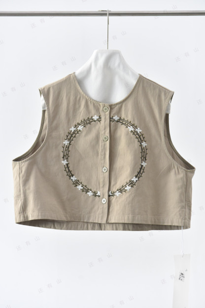 女士春秋花環刺繡純棉馬甲