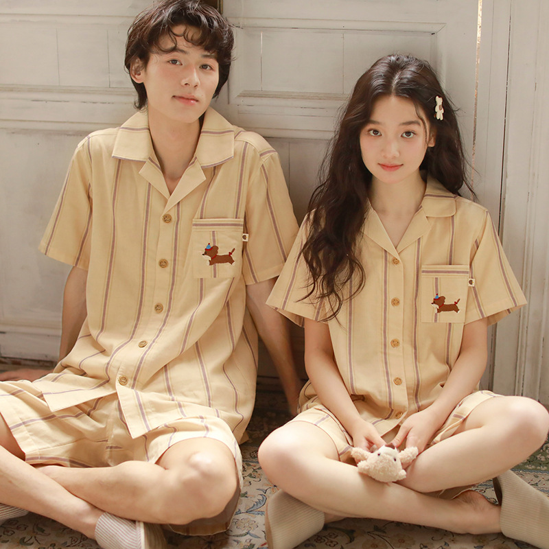 高級純棉棉紗簡約休閒家居服套裝情侶款