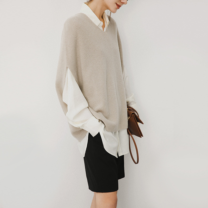 女士春秋V領寬鬆針織馬甲