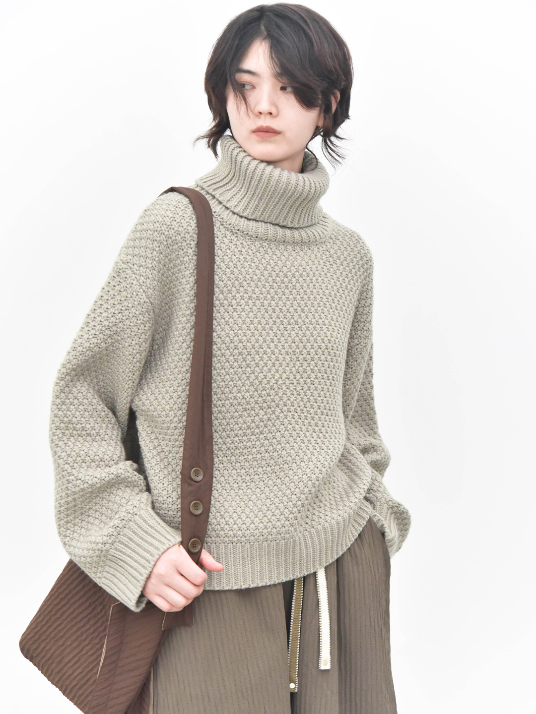 女士秋冬高領蜂窩形狀套頭毛衣