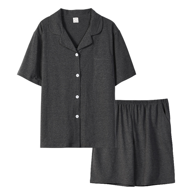 情侶款夏純棉短袖短褲開衫居家服