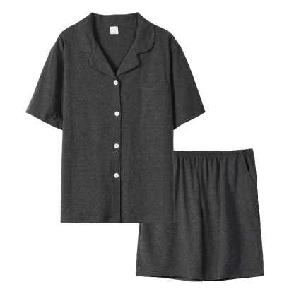 情侶款夏純棉短袖短褲開衫居家服