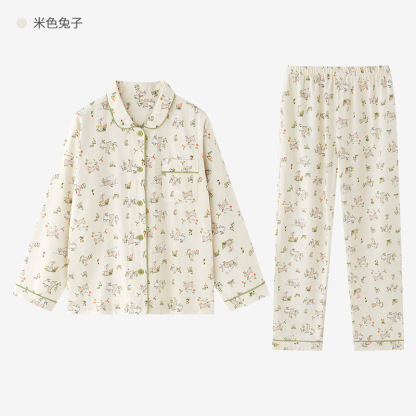 女士春秋純棉卡通睡衣套裝