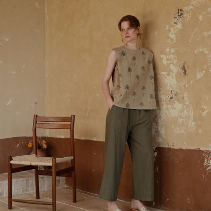 女士全棉色織提花雙層紗布國風無袖睡衣