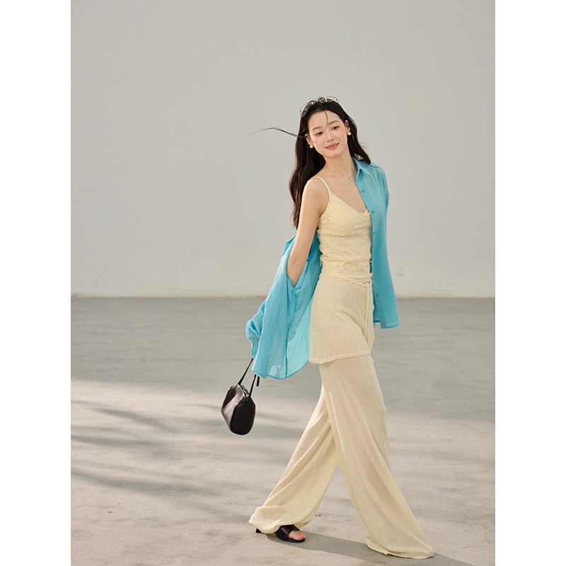 女夏波點蕾絲小吊帶